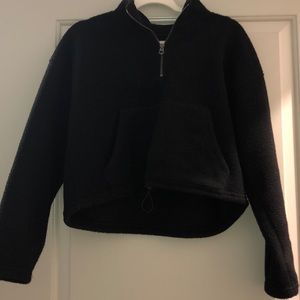 american eagle women’s black cropped quarter zip